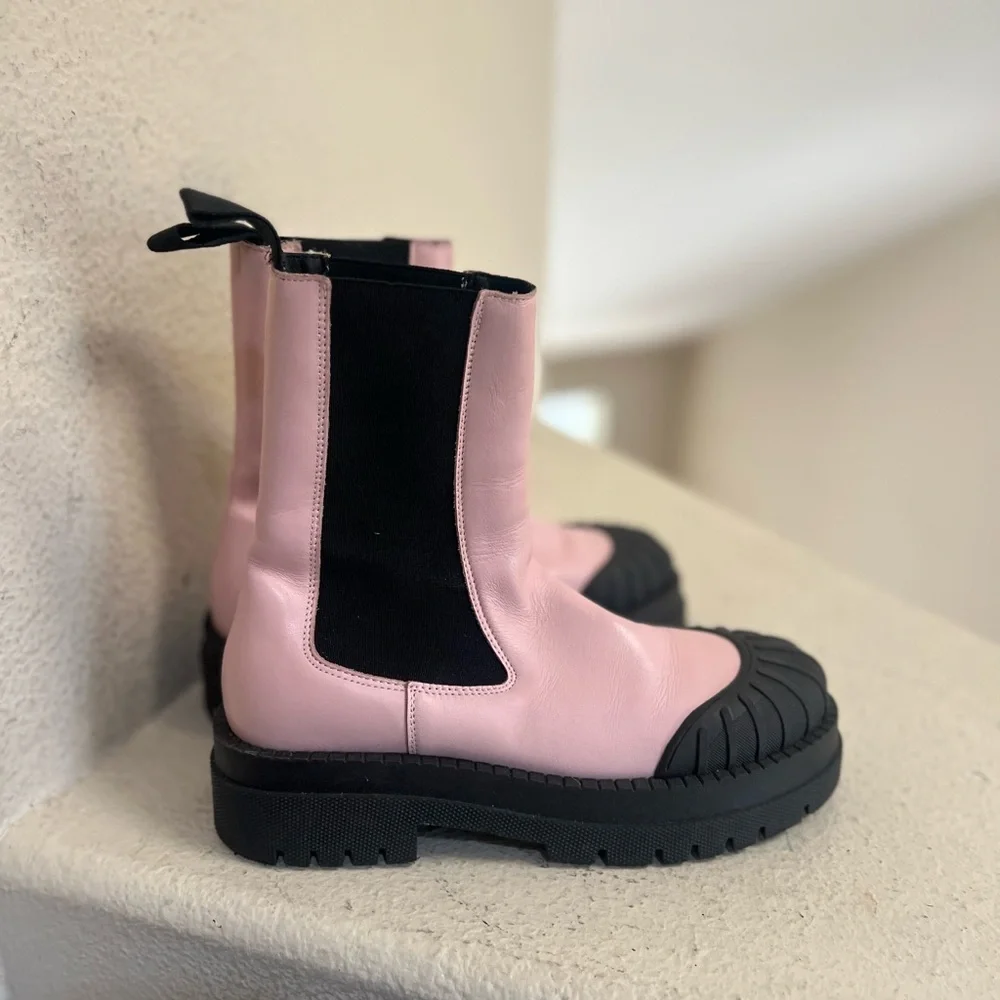 Anthropologie‎ Maeve Light Pink Genuine Leather Chelsea Chunky Boots Women’s 6.5